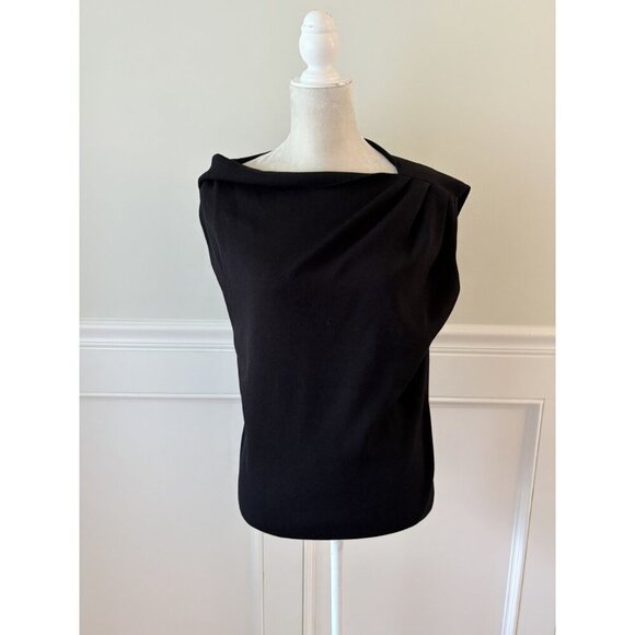 Reiss Miranda Drape Shoulder Top Black Stretch Knit L - Picture 5 of 11